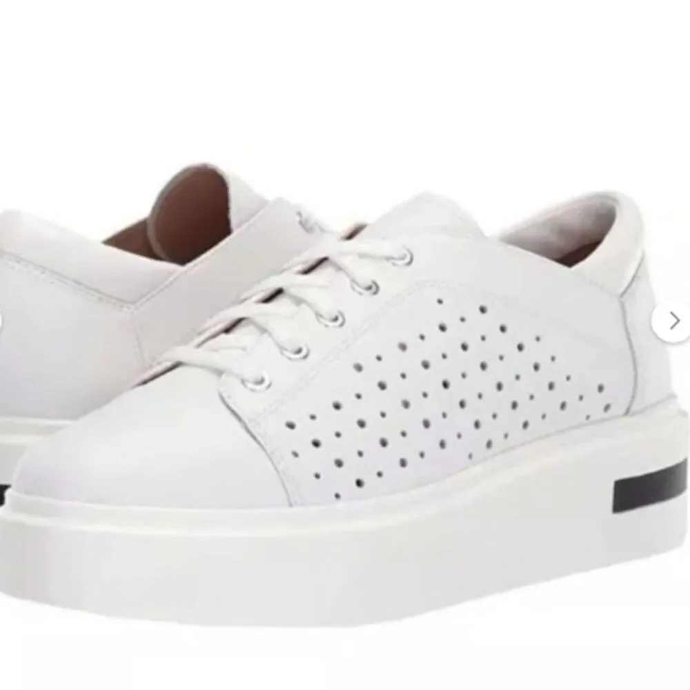 Linea Paolo Kendra Perforated white Leather Lace-Up Platform chunky Sneakers 8M